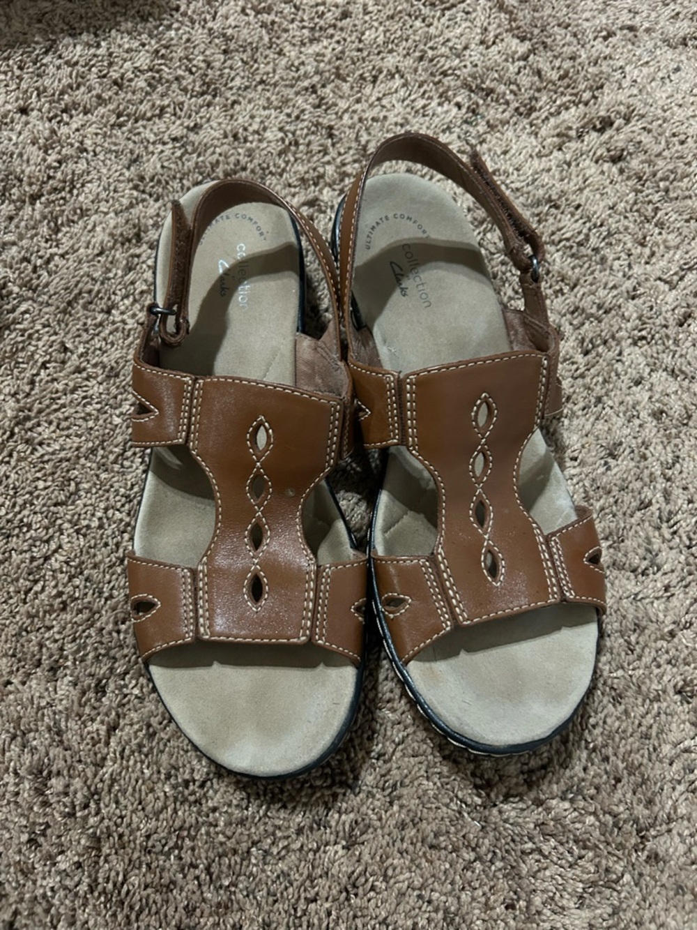 Clarks Women’s Brown Leather Strap Comfort Sandals